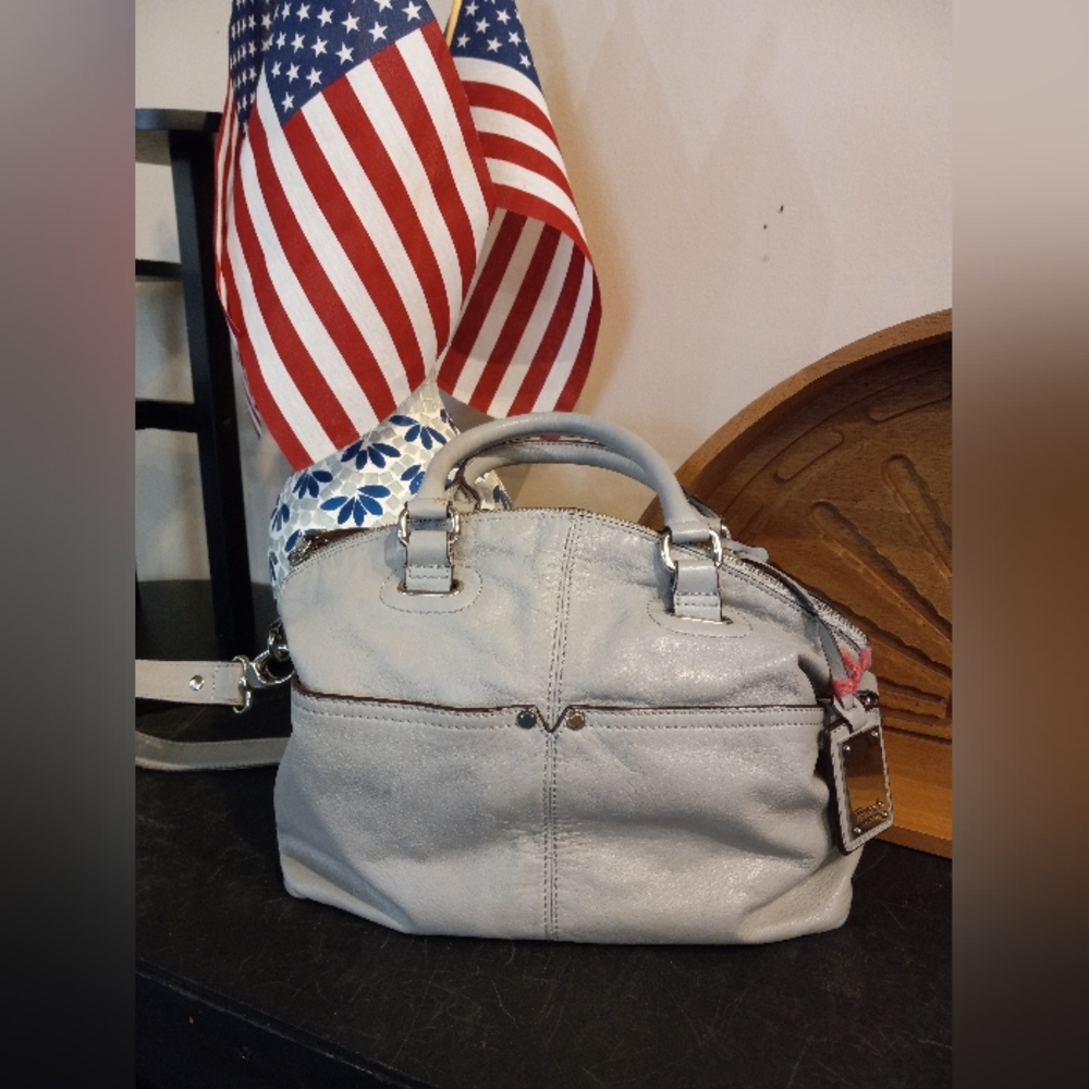 Tignanello Gray Shoulder Bag with Stripped Lining